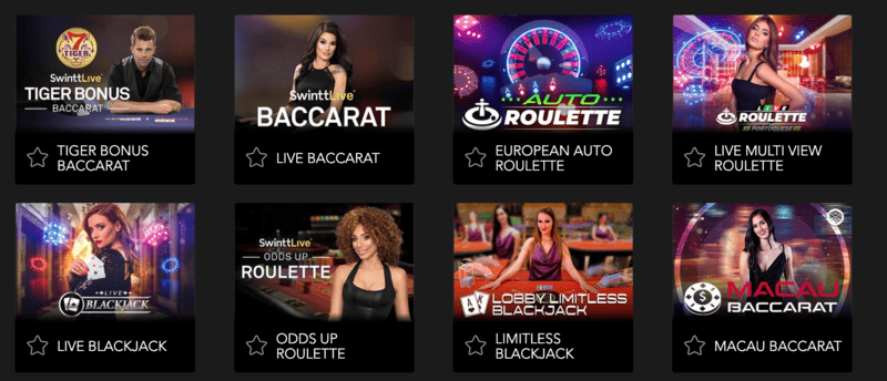 King Johnnie live dealer games: blackjack, baccarat, roulette