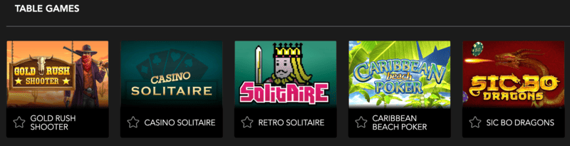 Table games at King Johnnie: solitaire, poker, sic bo